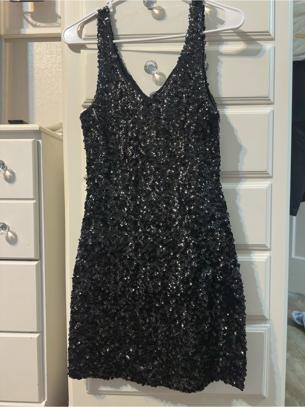 Black Sequin V-Neck Mini Dress
